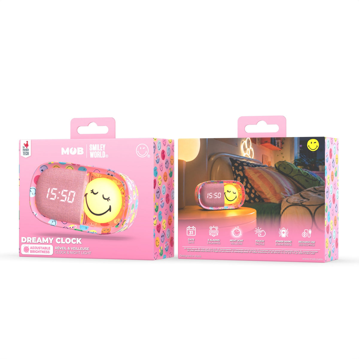 Dreamy Clock Smiley - Wecker und Nachtlicht  Rosa
