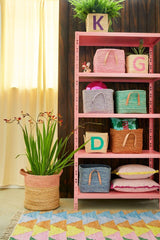 Raffia Square Basket with Painted Letter D