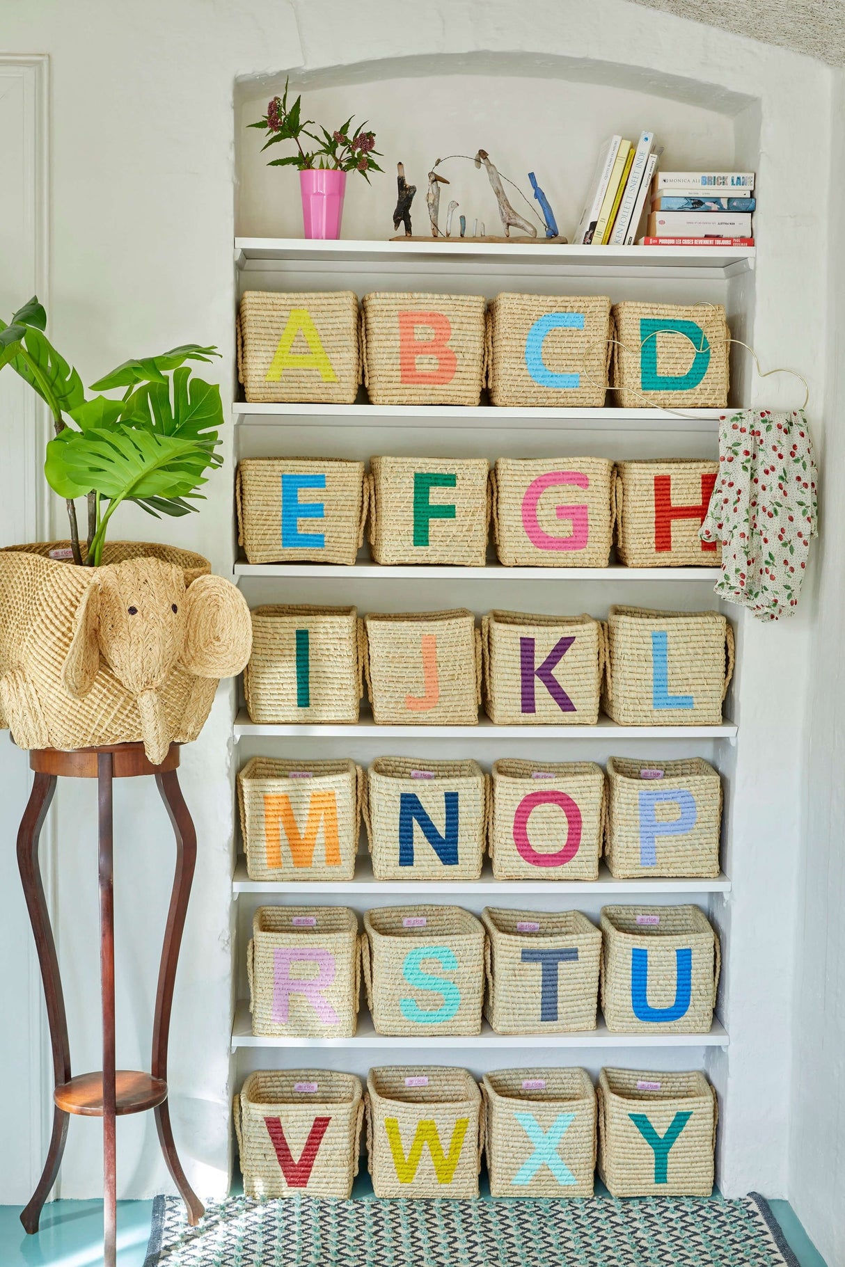 Raffia Square Basket with Painted Letter U