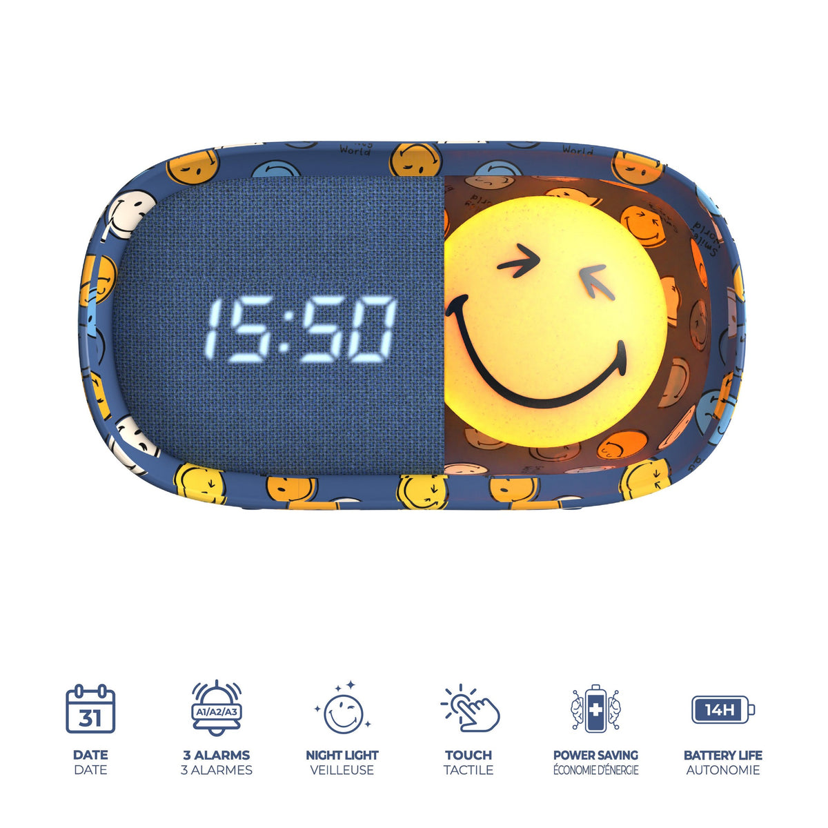 Dreamy Clock Smiley - Wecker und Nachtlicht  Blau