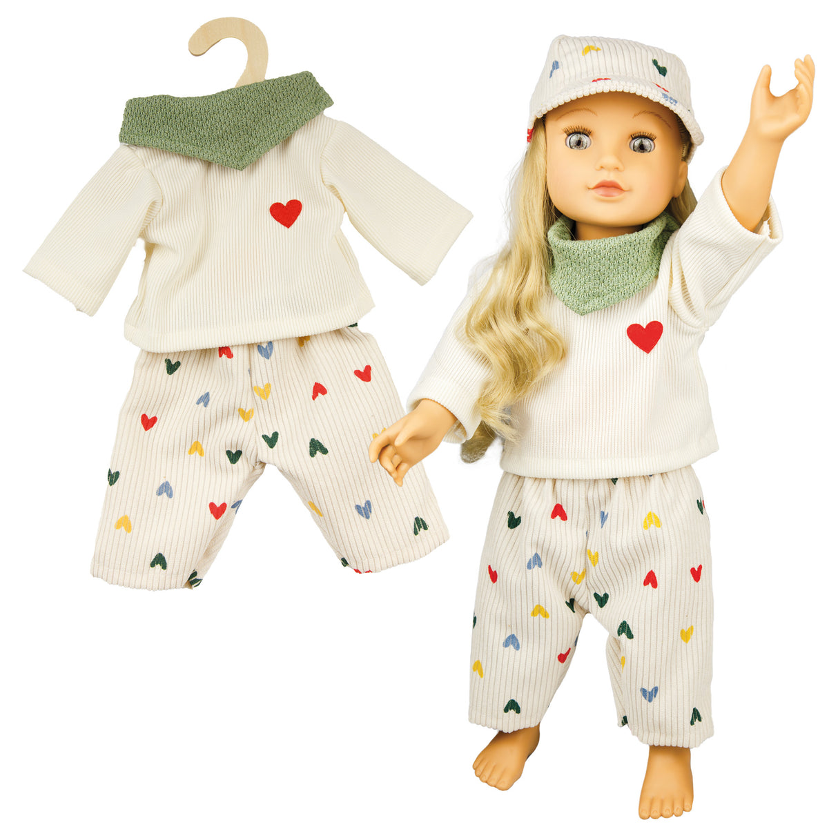 Puppen Cordhose Hertz Konfetti mit T- Shirt & Nickituch 28-35cm