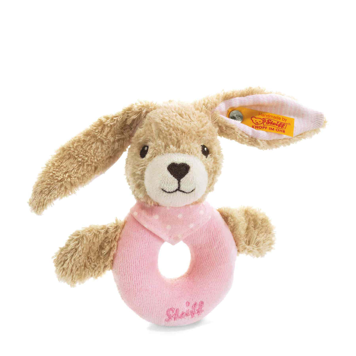 Hoppel Hase Greifring 12 cm Rosa - korbmayer. ganz besonders. für kinder.